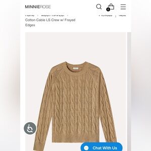 Minnie Rose Camel Cable Knit Crewneck Sweater